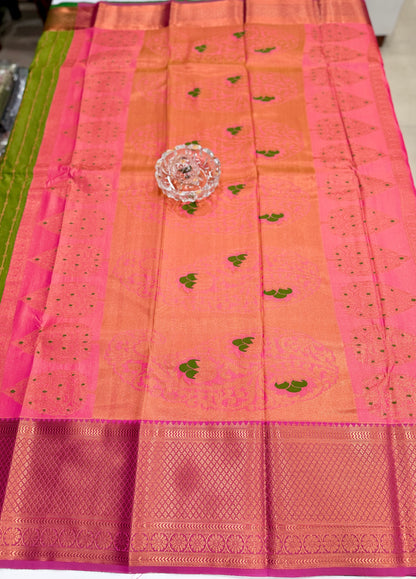 Dharmavaram Silk Saree with Intricate Meena Work and Blouse Piece for Women