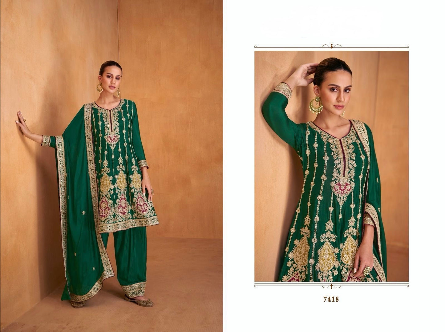 Real Chinon 3-Piece Set with Embroidery Front and Back – Free Size Ethnic Wear for Women