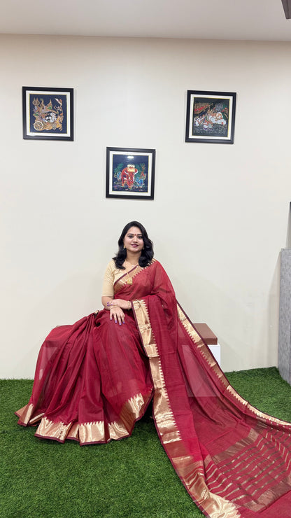 Mangalgiri Soft Semi Tussar Silk Saree with Check Pattern and Blouse Piece for Women – Lightweight Drape