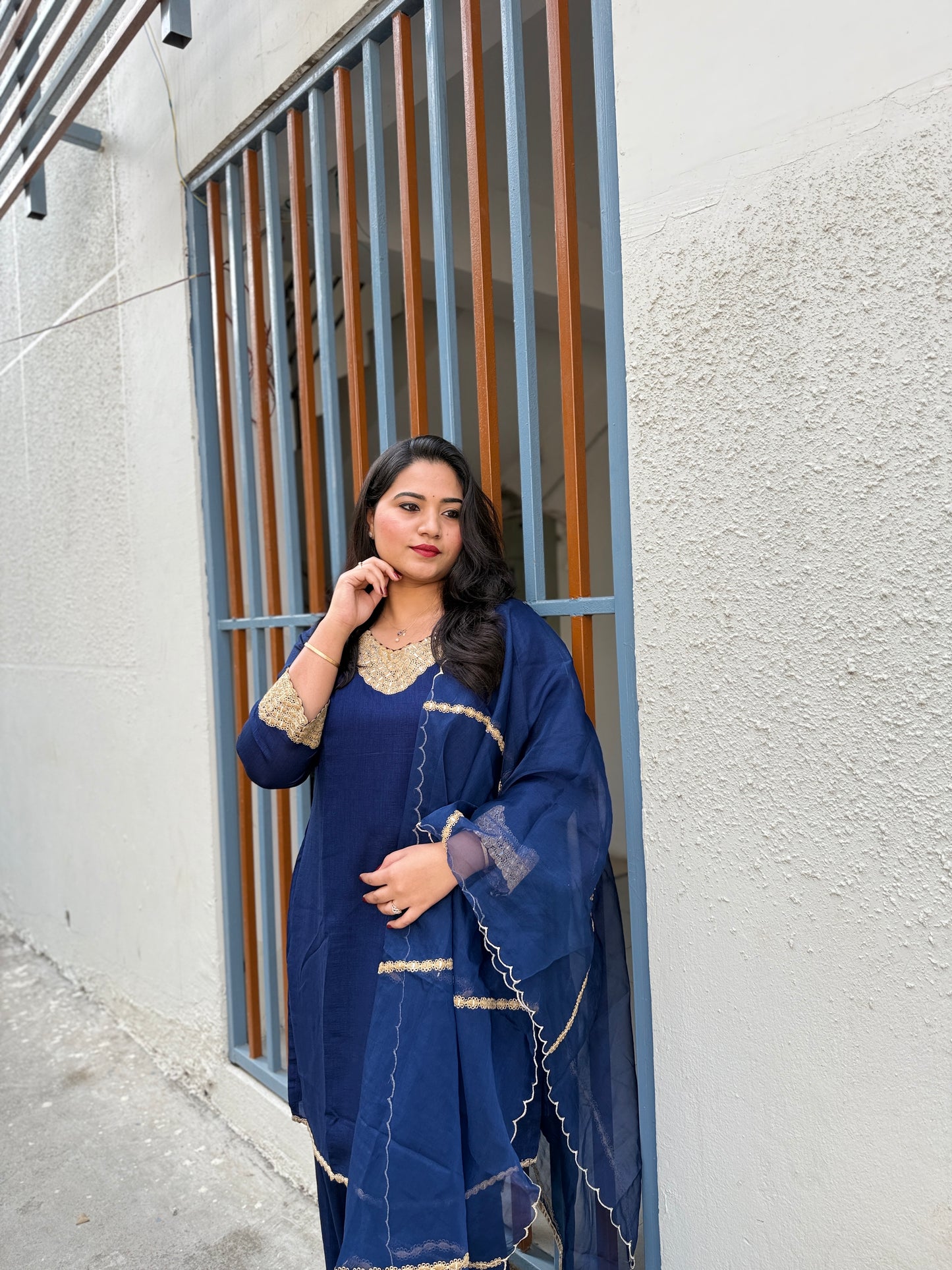 Royal Blue Real Silk Embroidered Kurta Sharara Dupatta Set for Women – Festive and Party Wear Designer Outfit (XL)