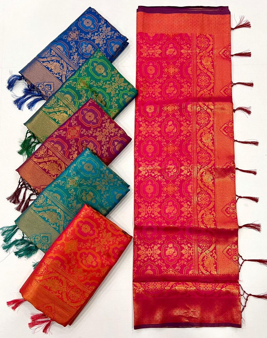 Handloom style Silk Saree with Intricate Weaving and Blouse Piece – Festive and Wedding Wear