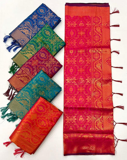 Handloom style Silk Saree with Intricate Weaving and Blouse Piece – Festive and Wedding Wear