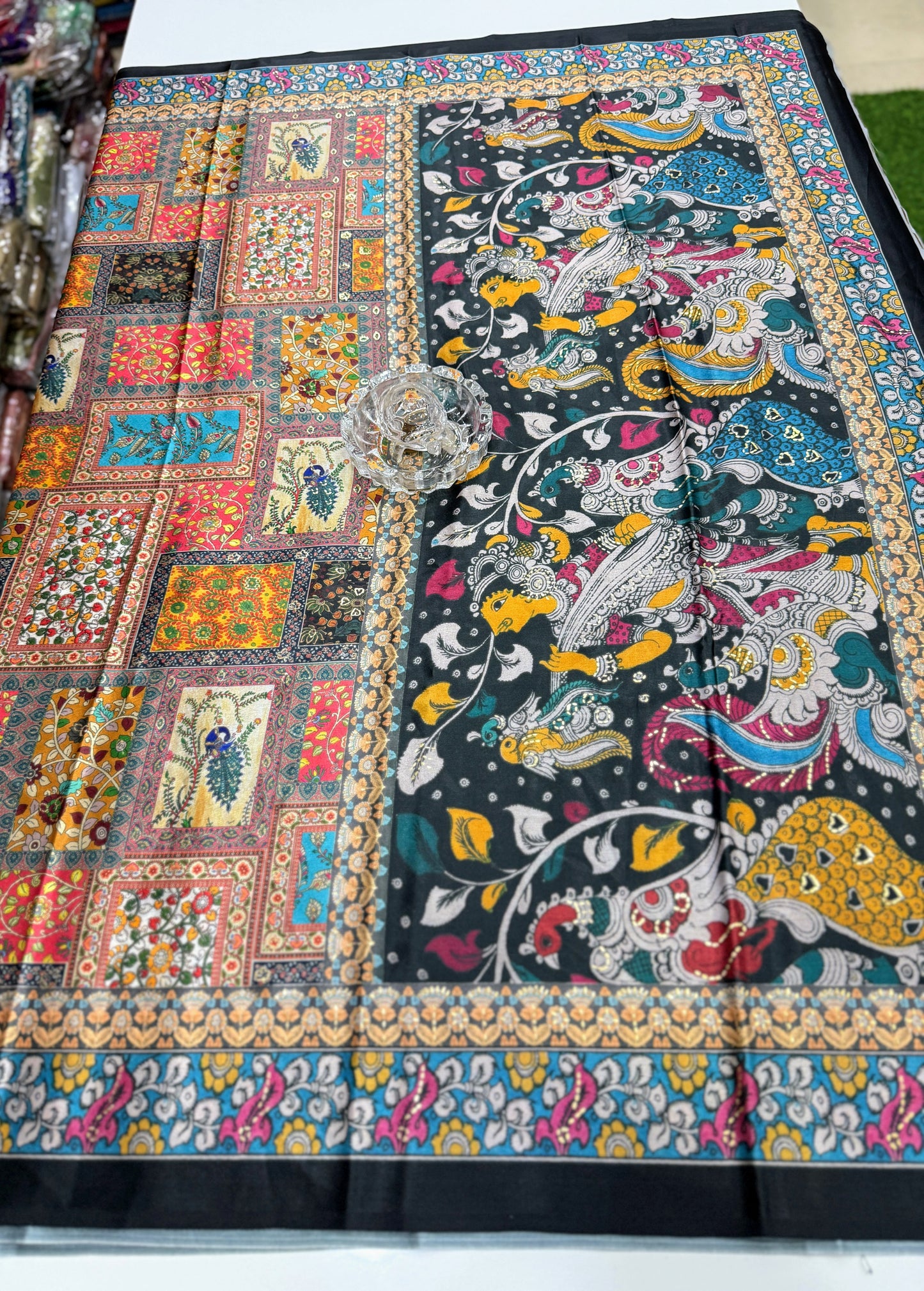 Japan satin saree for women with position print pallu and blouse, soft satin printed saree for festive and casual wear