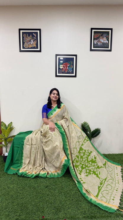 Pure Nellore Silk Saree with Hand-Dyed Outline Kalamkari Border for Festive Wear