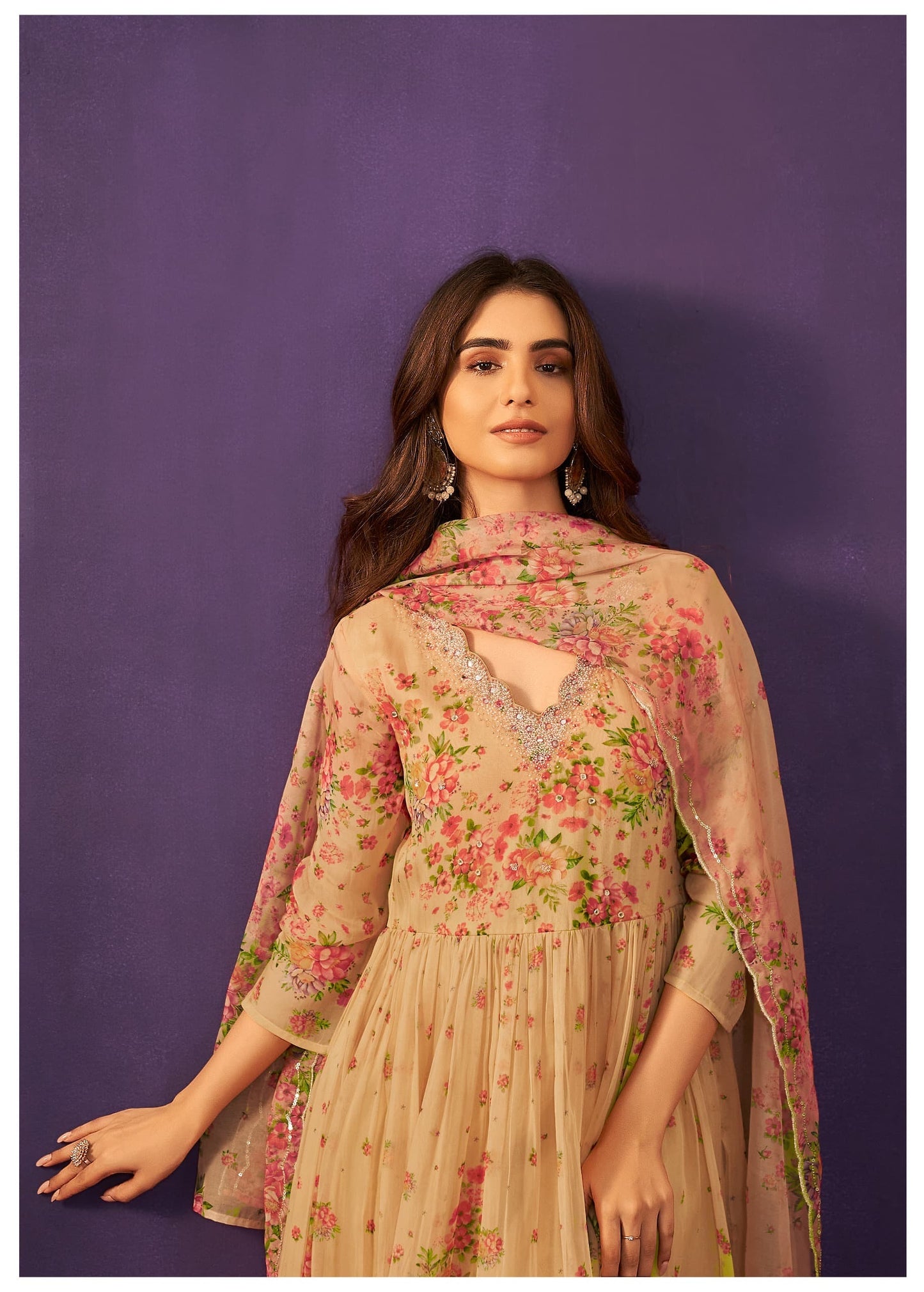 Georgette Anarkali Kurta Pant Dupatta Set with Elegant Detailing Work for Women