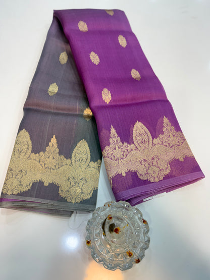 Banarasi handloom pure kora organza saree with kaduwa zari weaving and silkmark certified blouse