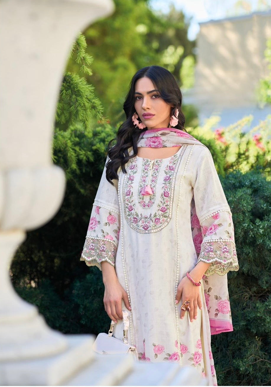 Pure Linen Kurti Pant Set with Zari Digital Print Dupatta – Pakistani Style Women’s Ethnic Wear