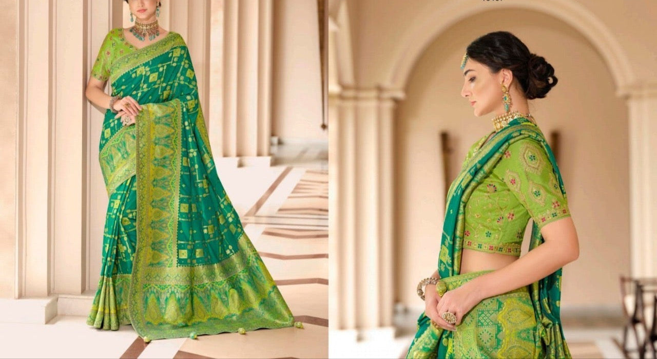 Royal Green banarasi saree with zari weaving and embroidered silk blouse – ethnic festive wear for women