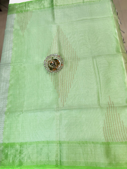 Pure Tussar Tissue Silk Saree with Contrast Border and Blouse Piece – Silk Mark Certified