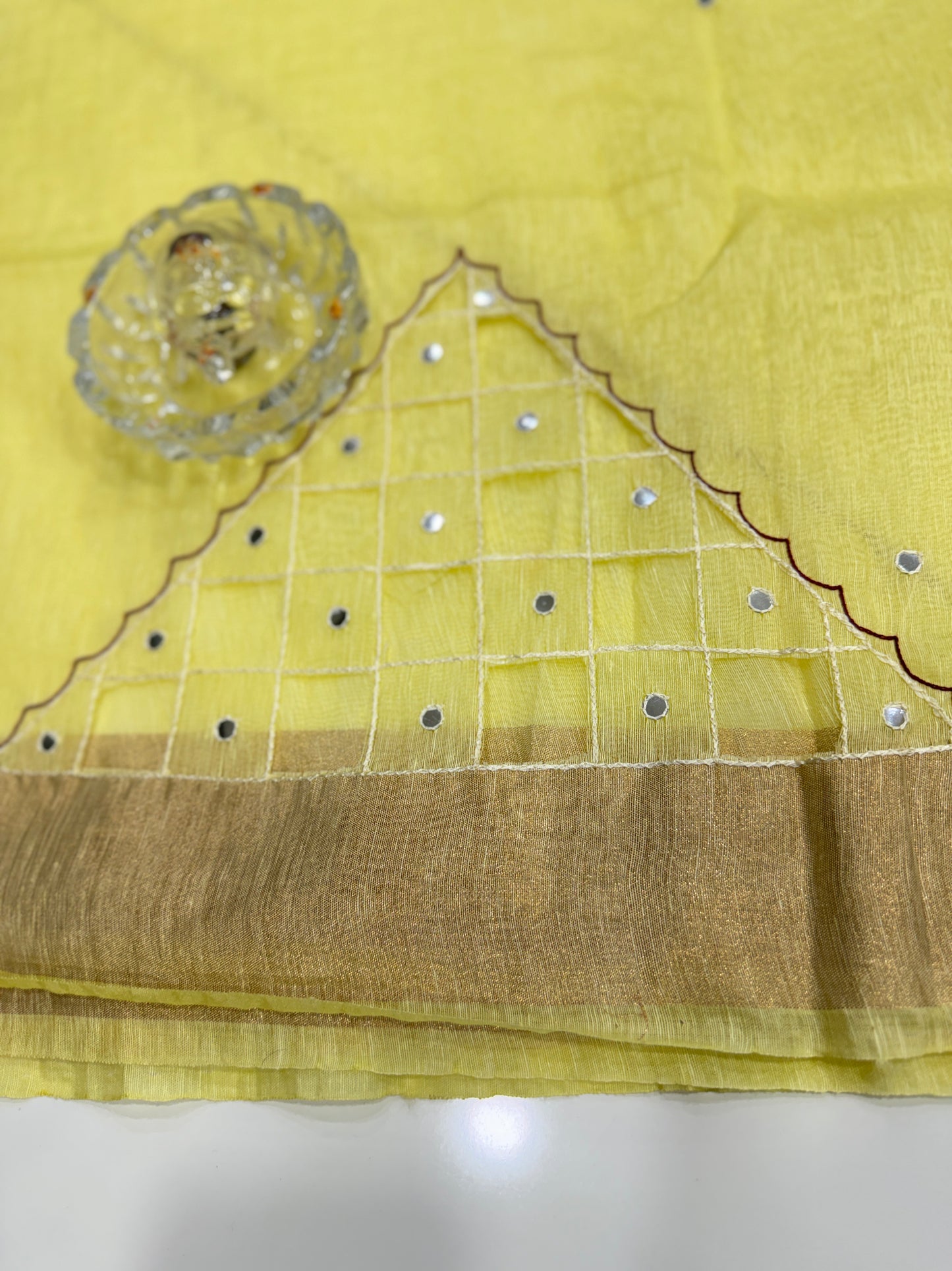 Pure Tissue 150 Count Linen Handloom Saree with Handwork and Running Blouse for Women