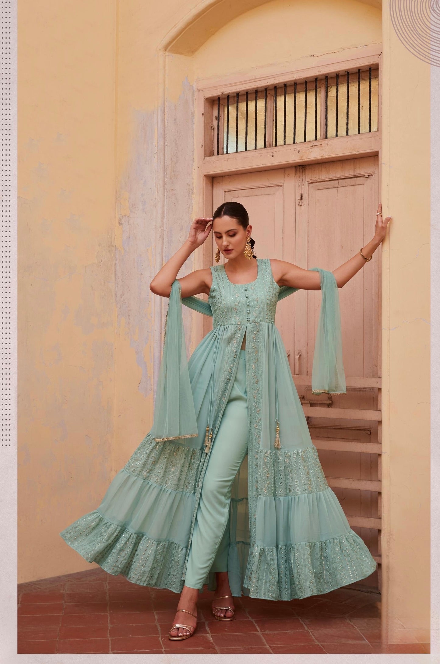 Women’s Full-Flared Long Gown with Front Slit – Fusion Ethnic Wear Free Size