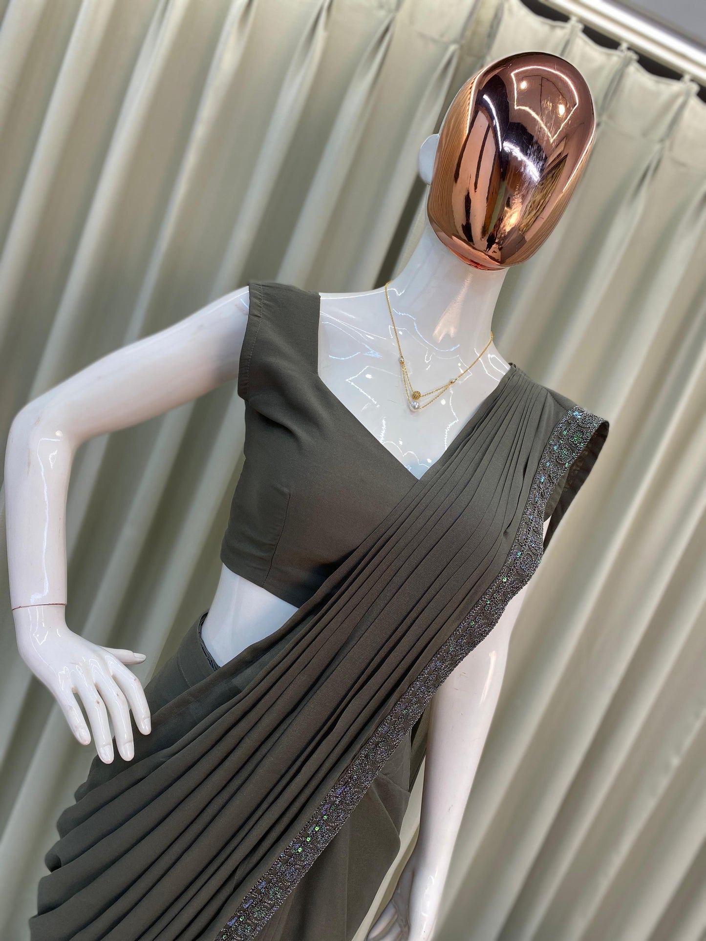 Georgette Ready-to-Wear Saree with Sequence Embroidery, Embroidered Koti & Work Belt – Free Size up to XXL