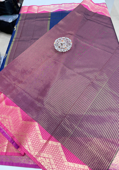Banarasi kota silk saree with floral embroidery, contrast magenta zari border and matching blouse piece for women