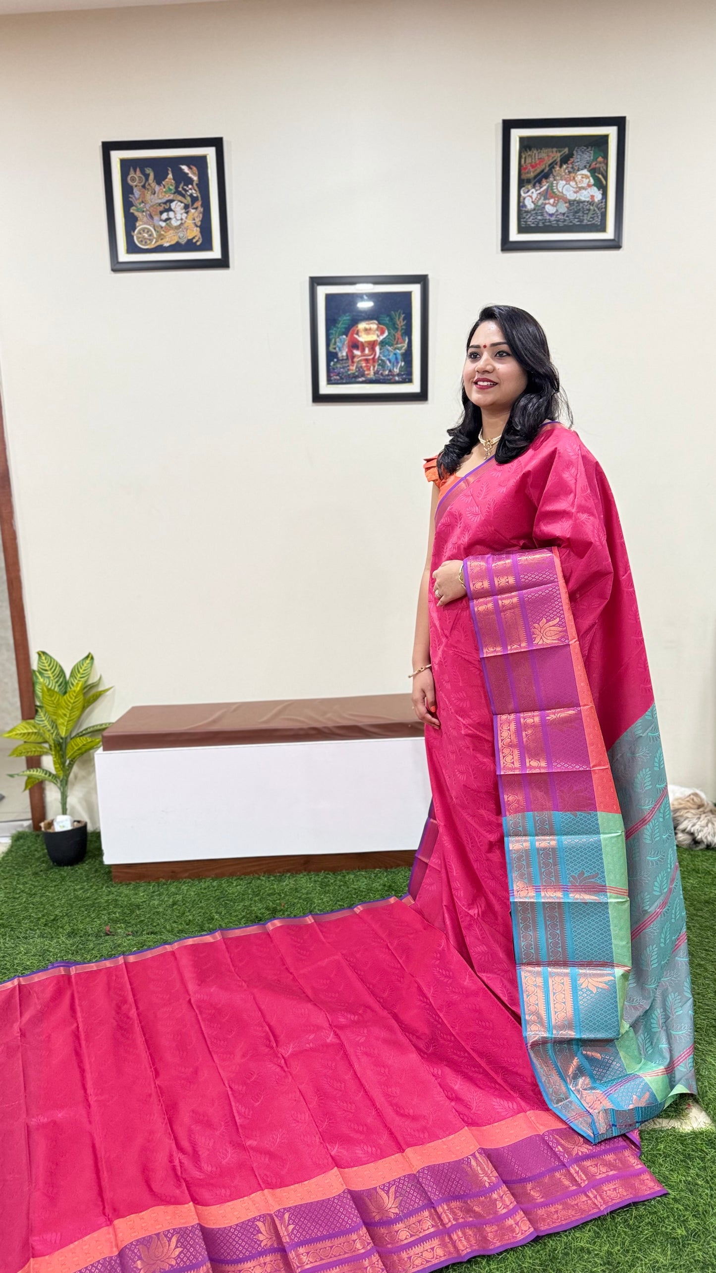 3D Emboss Soft Silk Saree with Contrast Chitt Pallu and Running Blouse – Art Silk Collection