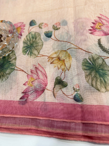 Cotton Chanderi Silk Floral Printed Saree with Blouse Piece