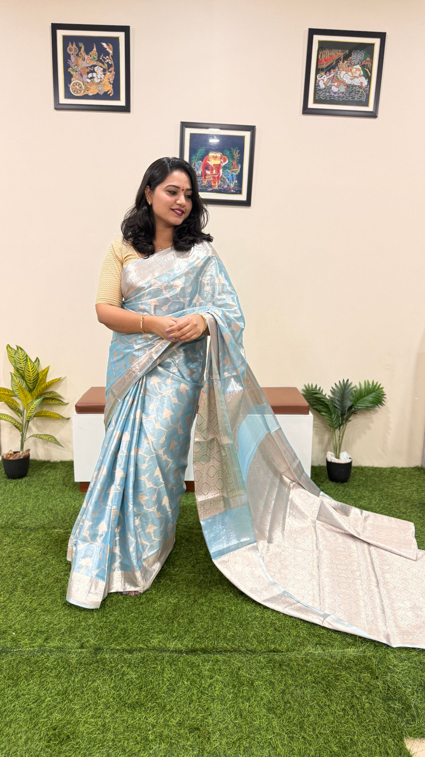 Banarasi tissue silk saree with traditional weaving design for party, festive and wedding wear