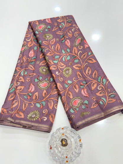 Kota Silk Printed Saree with Floral Design and Contrast Pallu for Women