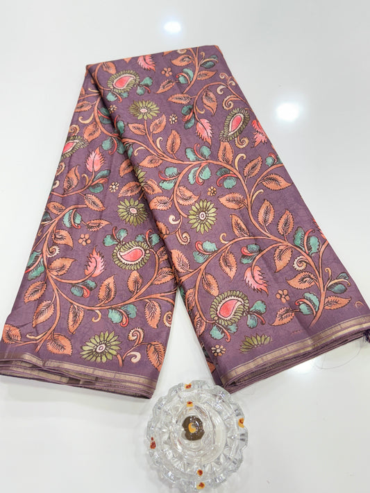 Kota Silk Printed Saree with Floral Design and Contrast Pallu for Women