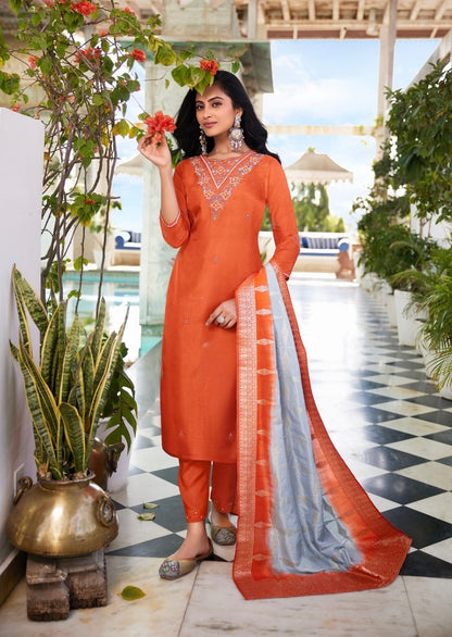 Dola Silk Kurti Set with Russian Silk Pant and Jacquard Dupatta – Handwork Ethnic Set for Women