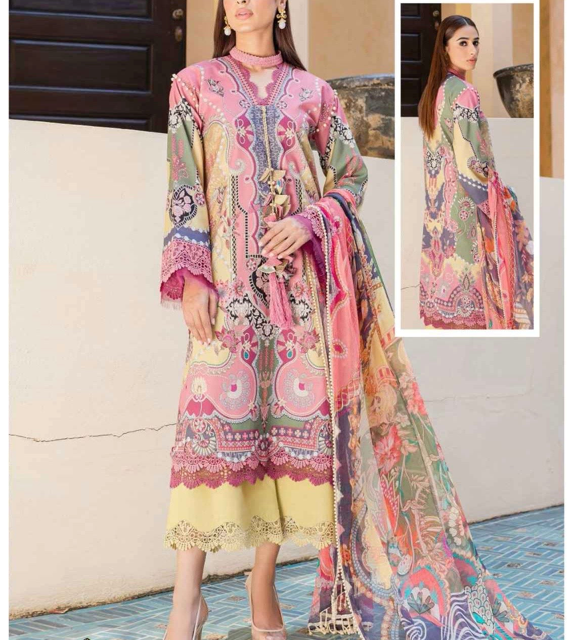 Unstitched Heavy Cotton Printed Dress Material with Mal Mal Dupatta for Women