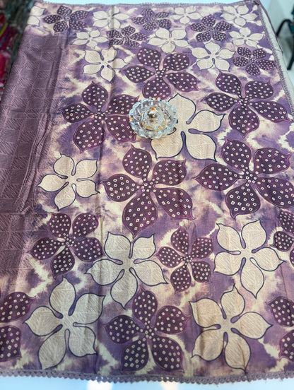 Nilambari Silk Floral Printed Saree with Lace Border