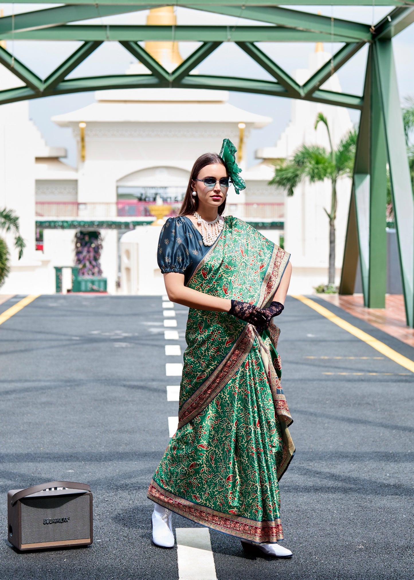 Pure Satin Silk Saree with Ajrakh Print – Festival and Traditional Wear Saree for Women