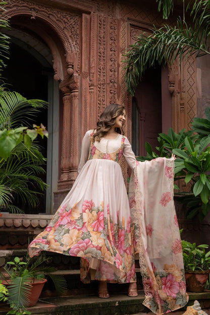 Chiffon Anarkali Kurta Pant Dupatta Set with Embroidery – Women’s Festive Ethnic Wear (Sizes M–XXL)