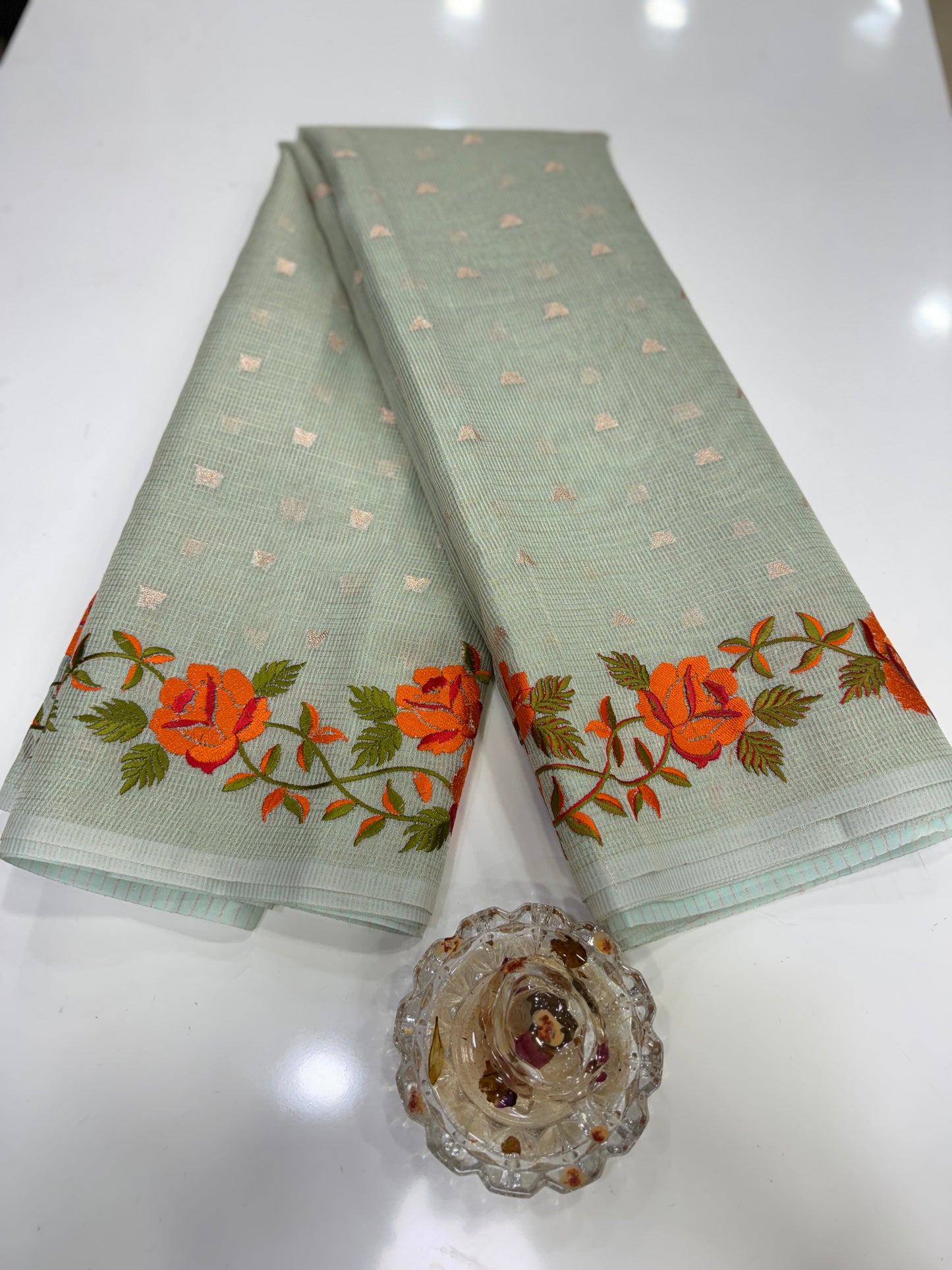 Banarasi Cotton Tissue Saree for Women with Meenakari Embroidery Border, Zari Booti Weaving and Tassel Pallu