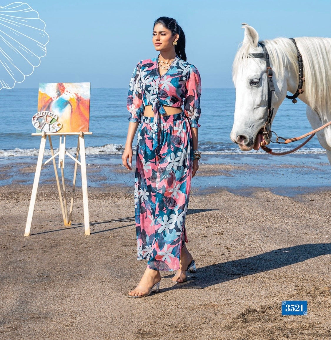 Viscose Chiffon Digital Printed Crop Top with Palazzo – Designer Summer Wear – Sizes S to XL