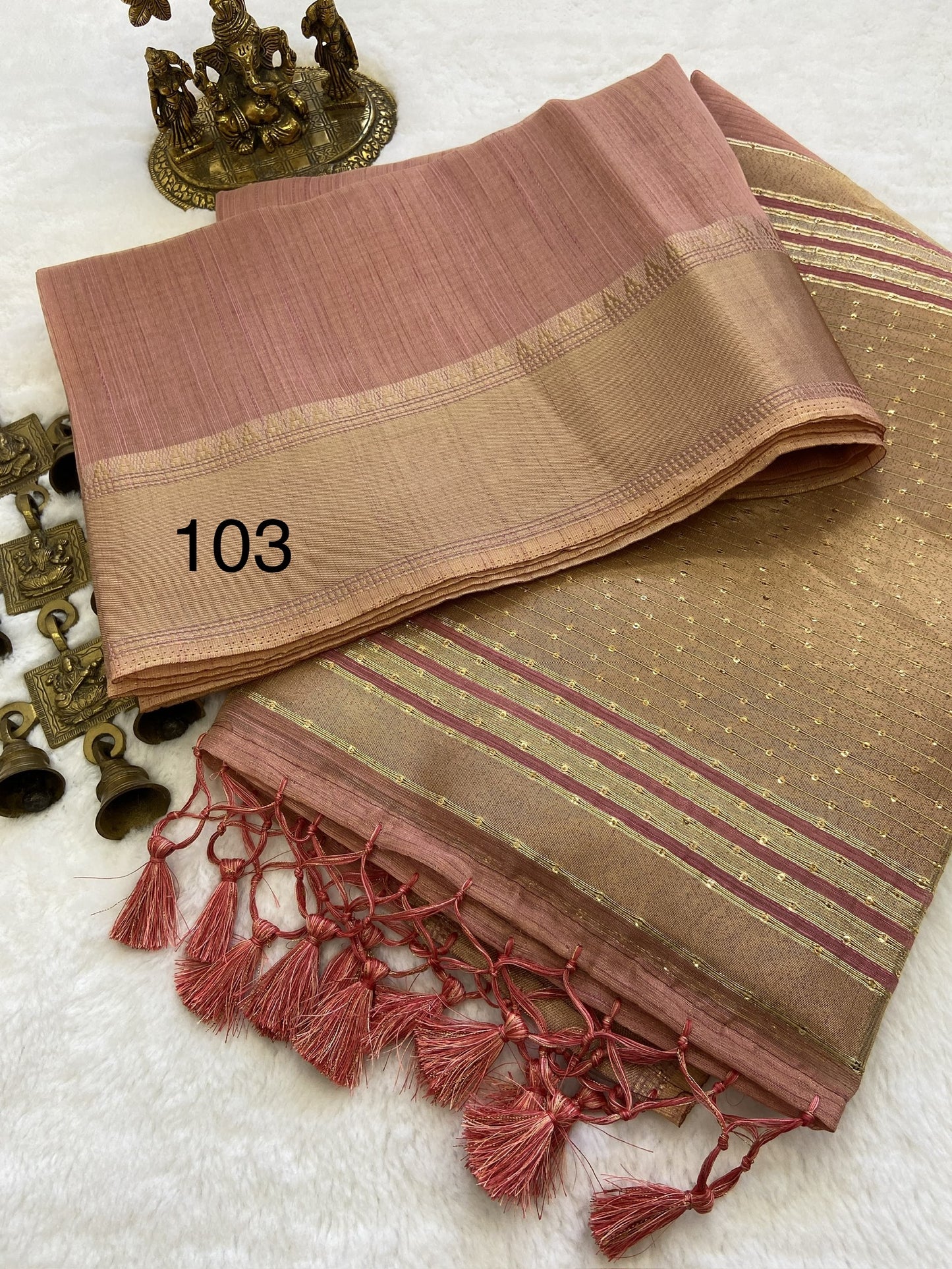 Soft Banarasi Tissue Silk Saree with Sequin Pallu, Gold Border and Running Blouse