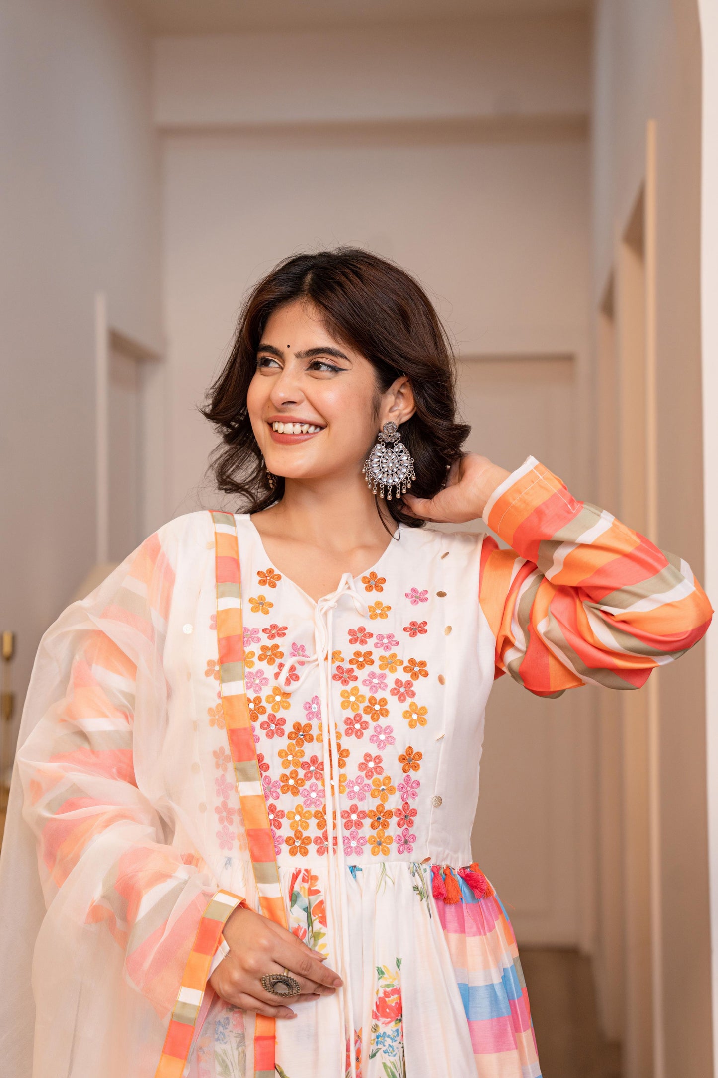 Soft Chanderi Kurta Pant with Organza Dupatta Set for Women – Embroidery & Digital Print – M to XXL