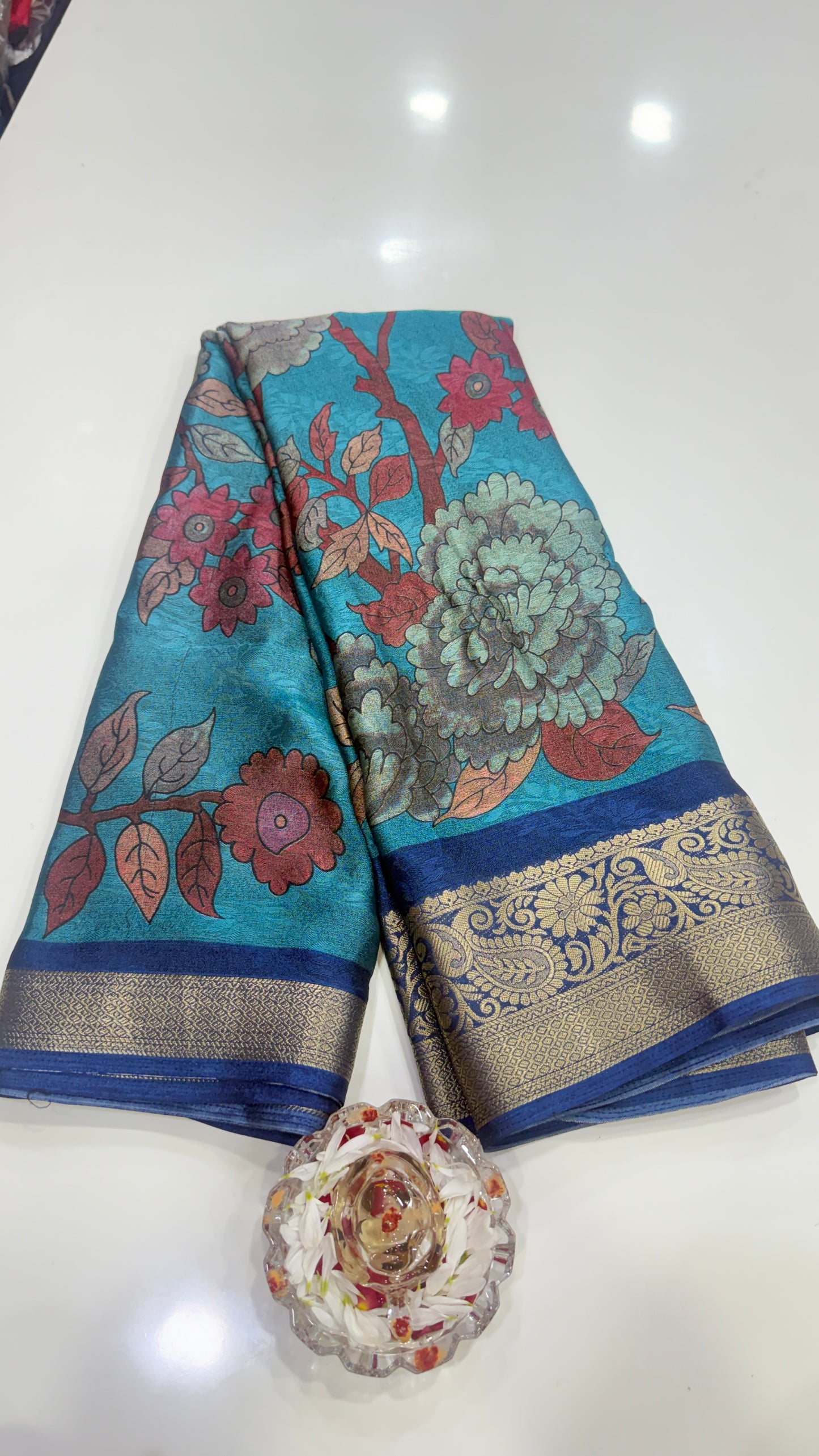 Silk blend printed saree with zari border and digital pallu print, 6.3m with running blouse, 6 color options