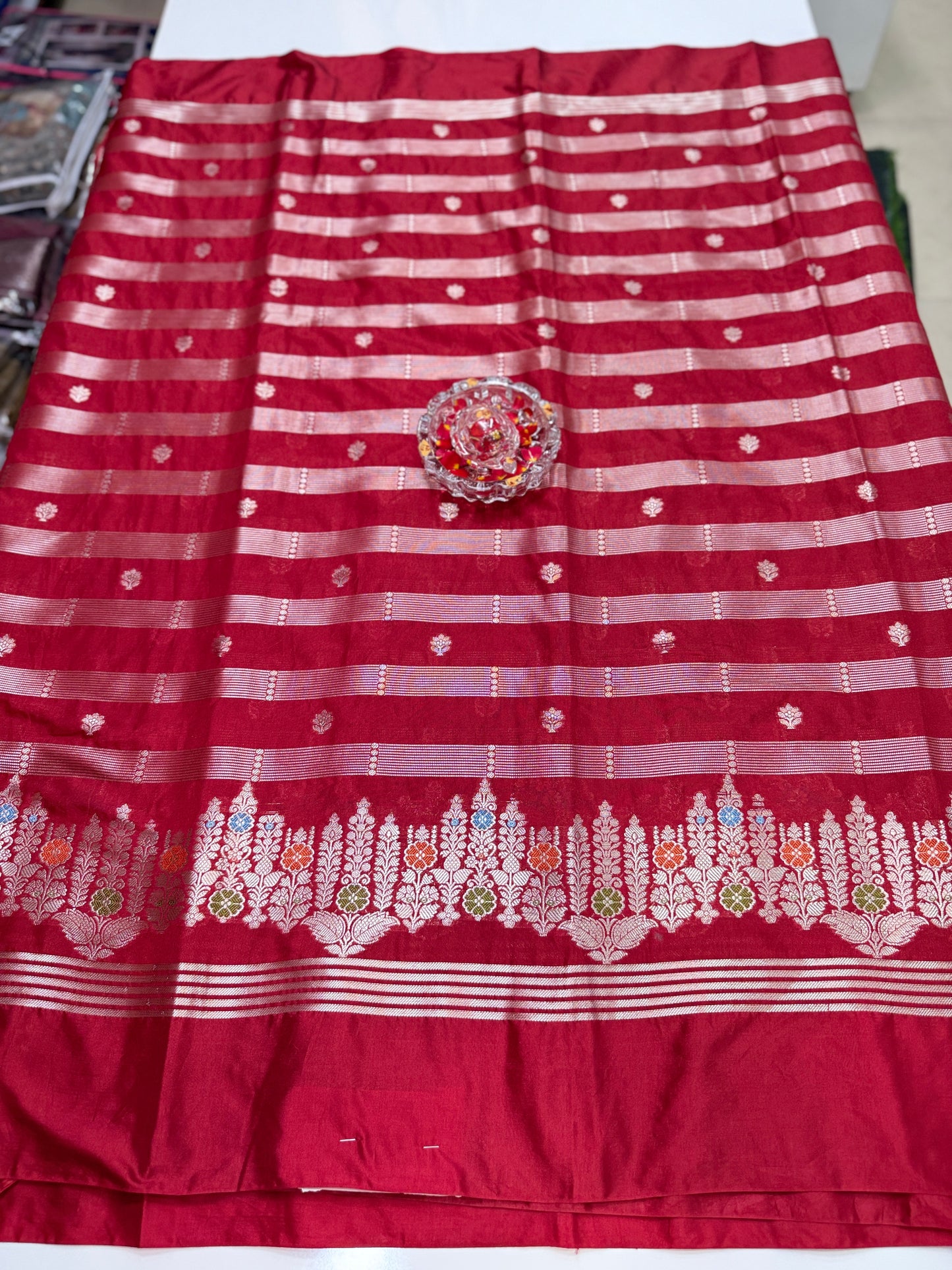 Banarasi Semi Katan Silk Saree with Meenakari Satin Border and Gold Zari Weaving – Traditional Festive Saree for Women