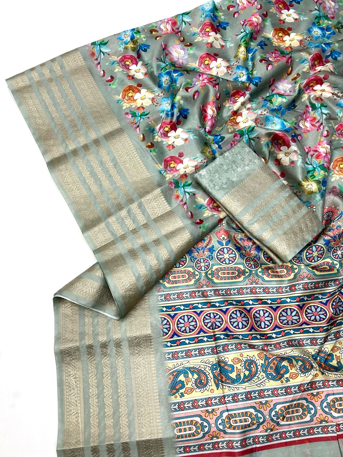 Soft Dola Silk Sarees digital floral print Jacquard weaving border