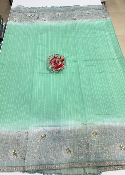 Designer Silk Saree with Embroidery Lace Work, Patchwork and Art Silk Blouse