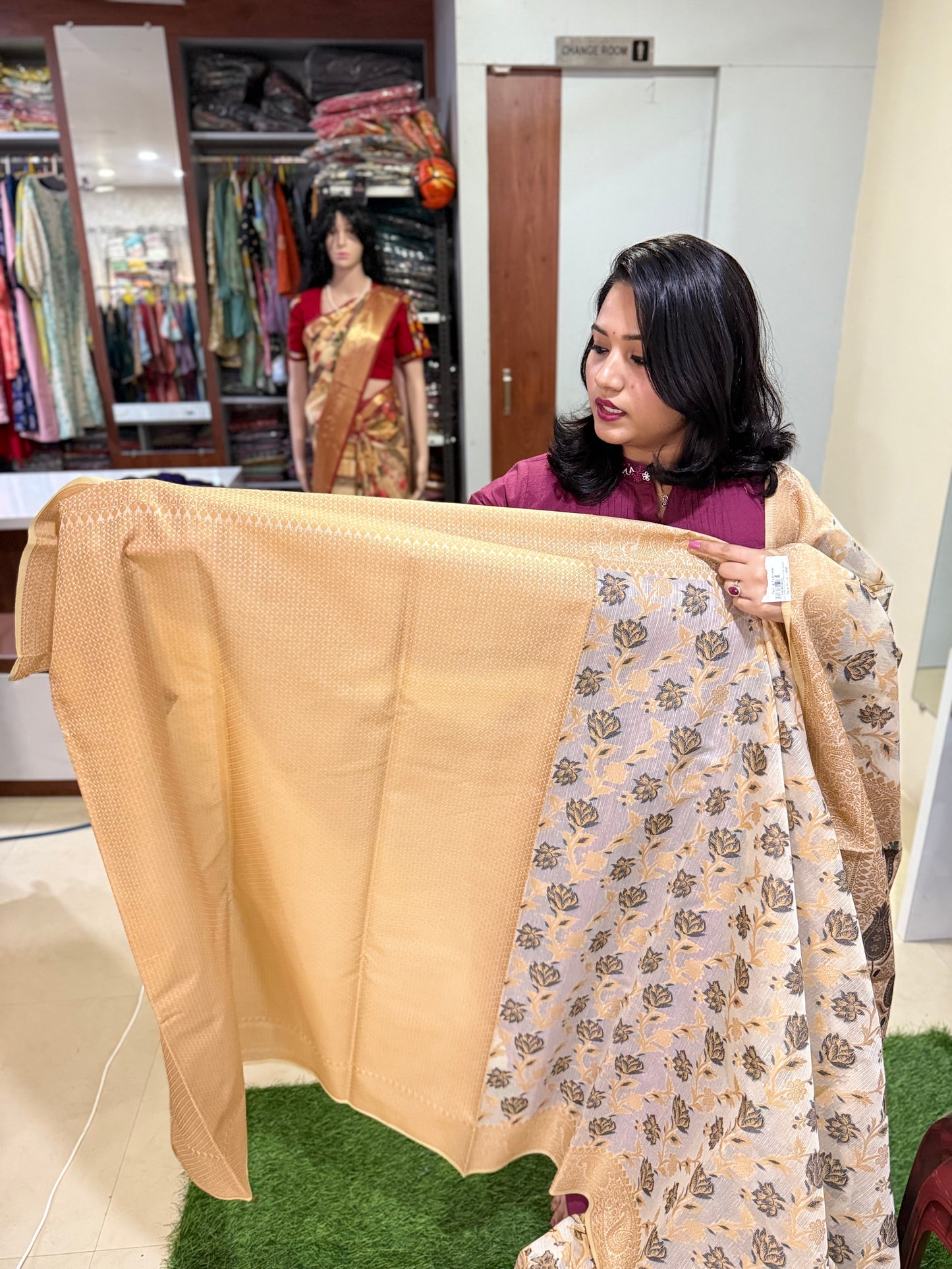 Kota Stripe Cotton Saree with Blouse Piece – Lightweight Traditional Saree for Women