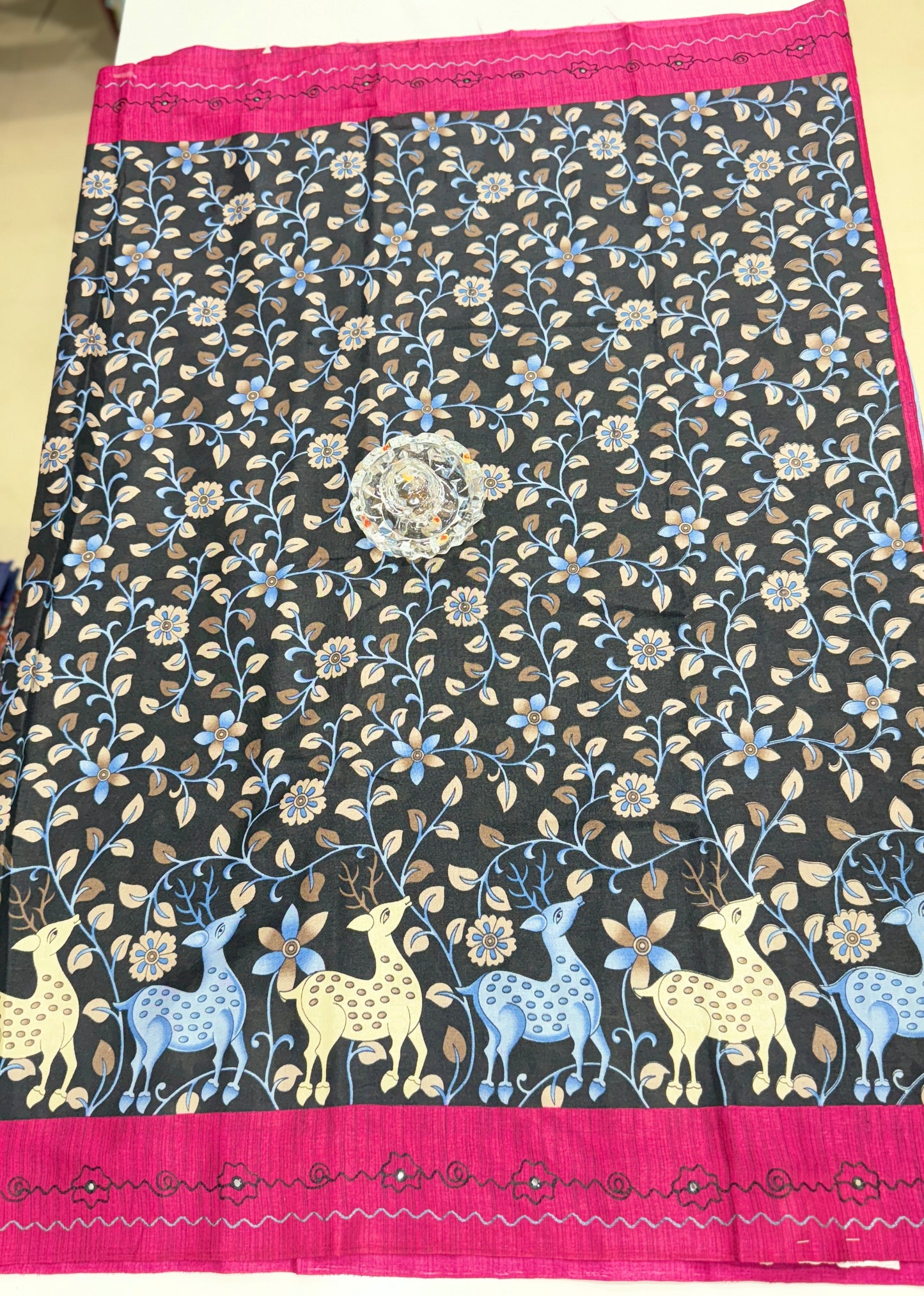 Victoria Cotton Silk Saree with Deer and Floral Print – Lightweight Traditional Cotton Silk Saree for Women