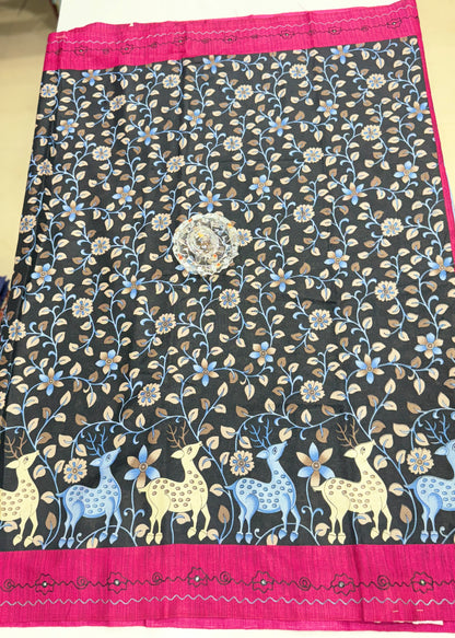 Victoria Cotton Silk Saree with Deer and Floral Print – Lightweight Traditional Cotton Silk Saree for Women