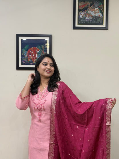 Viscose Embroidered 3-Piece Suit Set with Jacquard Dupatta – XL to 3XL