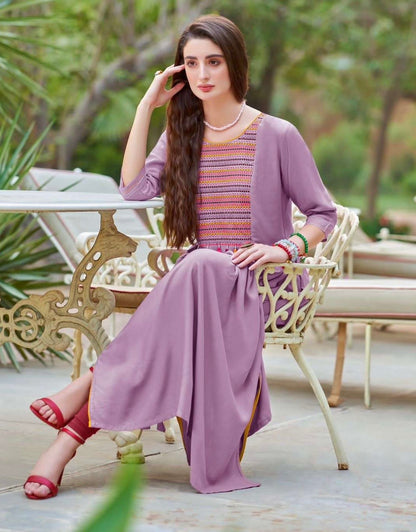 Rayon Printed Kurti with Embroidery and Handwork for Women – XL & XXL