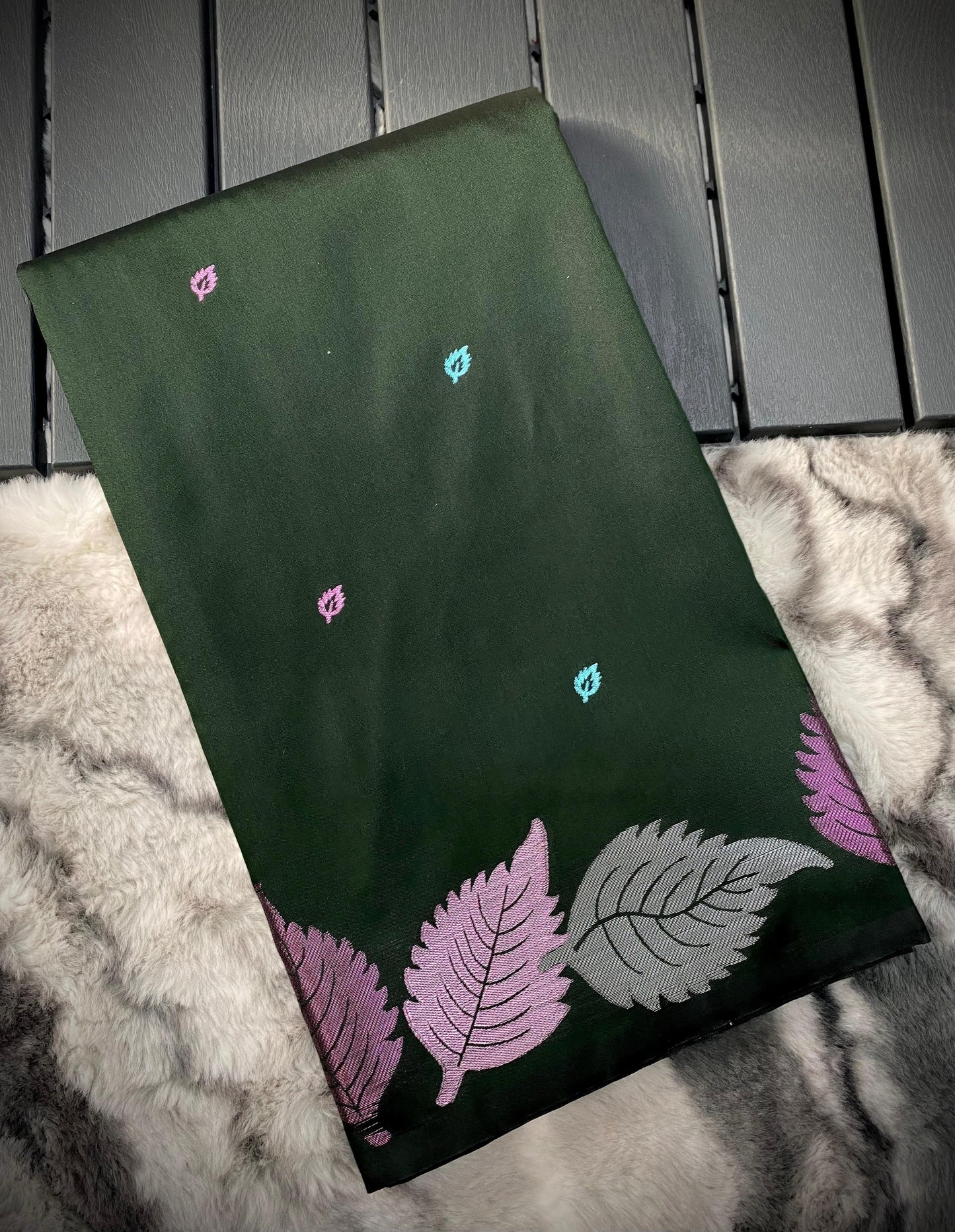 Pure Soft Silk Saree with Colorful Weaving and Leaf Panel Design