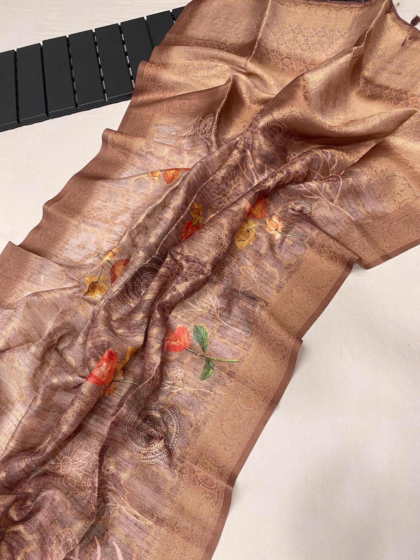 German Silk Saree with Super Weaves, Digital Print and Printed Blouse – Festive Wear for Women