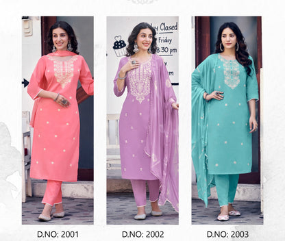 Pure Cotton Kurti Pant Set with Dupatta & Embroidery Work – Sizes L to 3XL