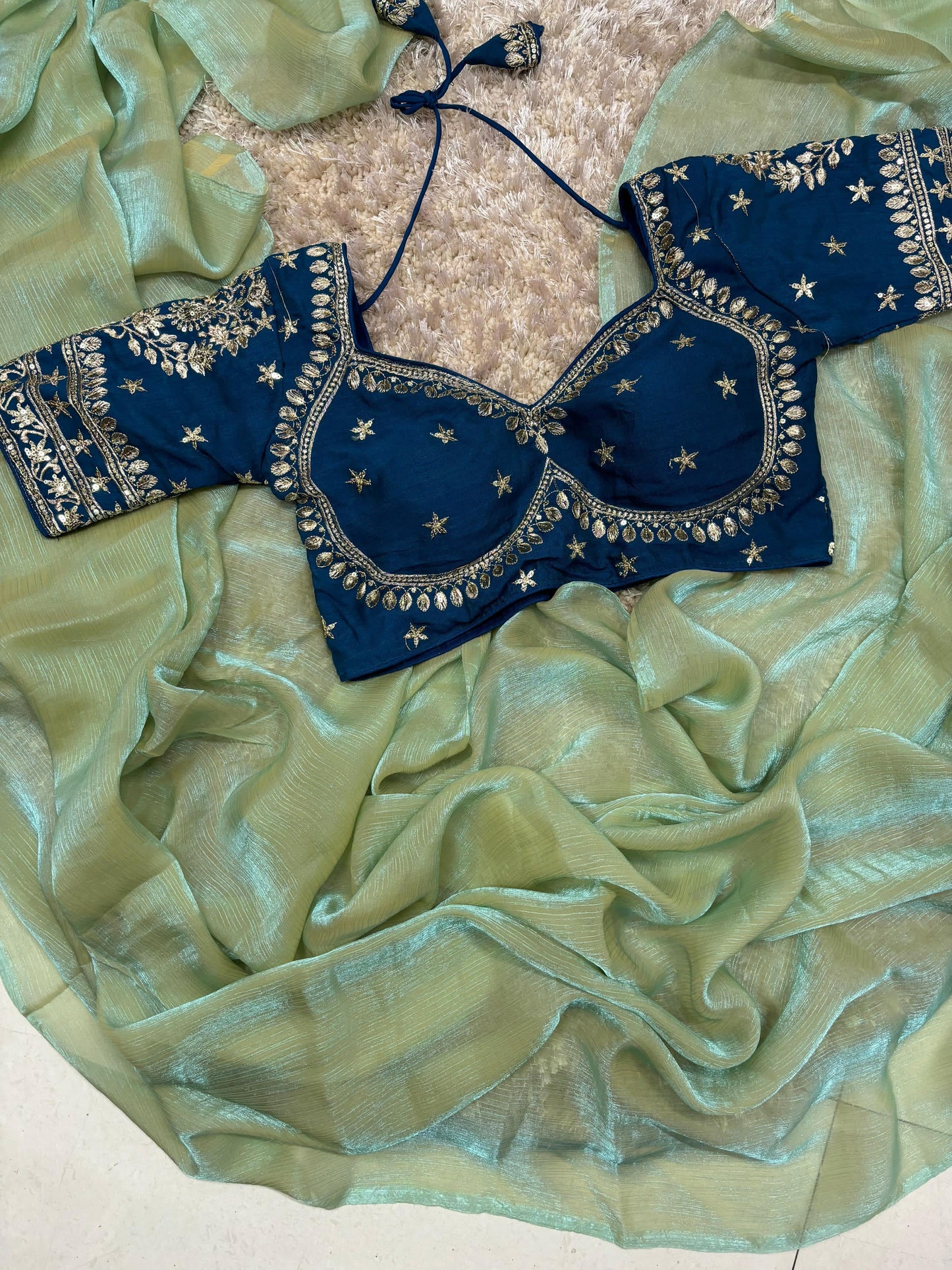 Space Silk Saree with Embroidery Work and Ready-to-Wear Blouse – Elegant Party and Festive Saree for Women