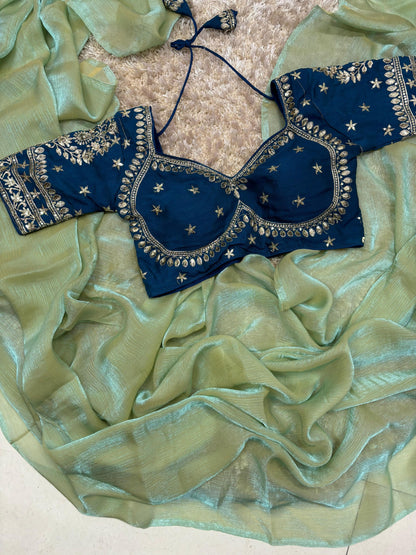 Space Silk Saree with Embroidery Work and Ready-to-Wear Blouse – Elegant Party and Festive Saree for Women