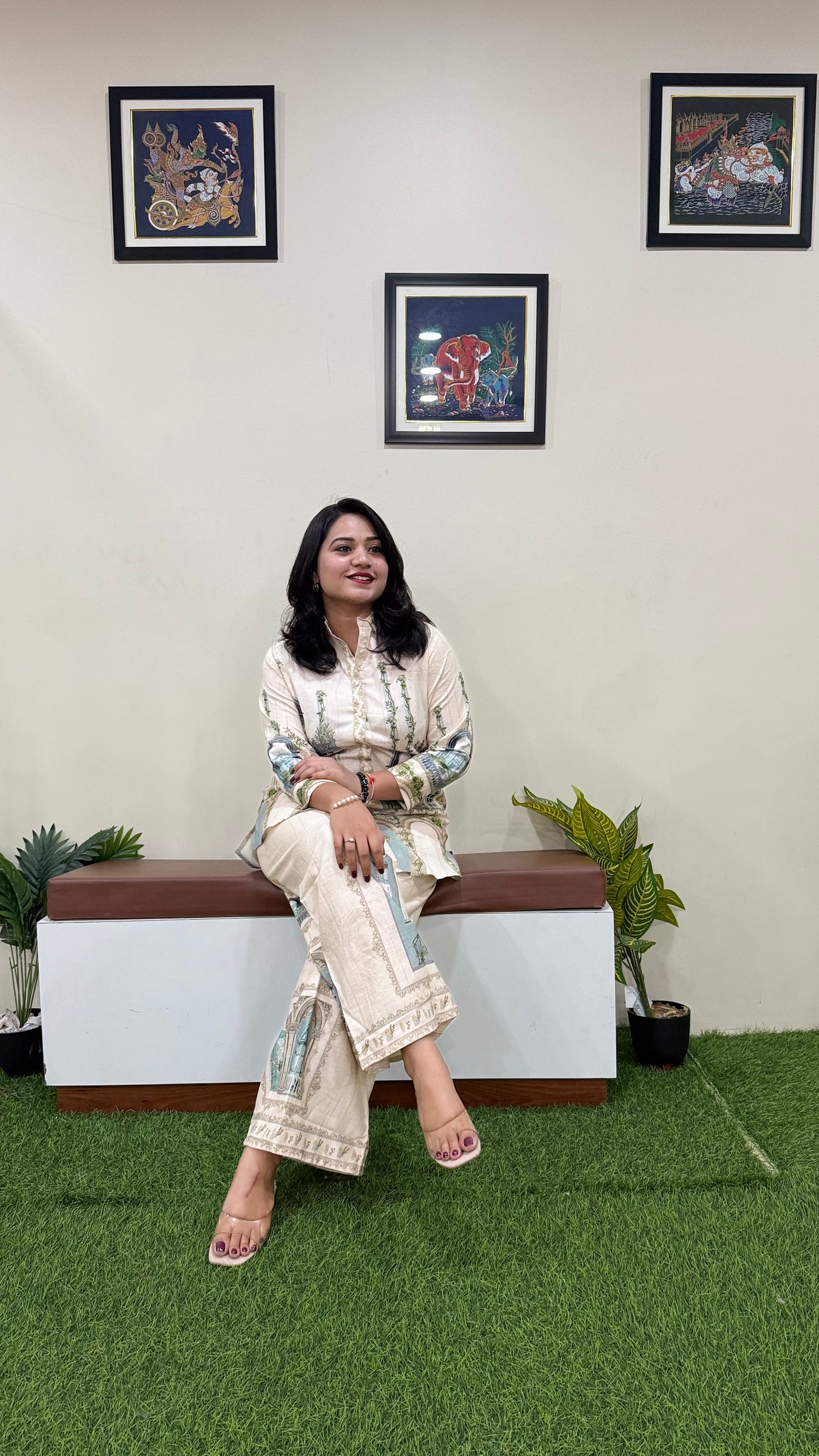 Women's Mughal Print Flex Cotton Co-ord Set with Button-Down Shirt and Flared Palazzo