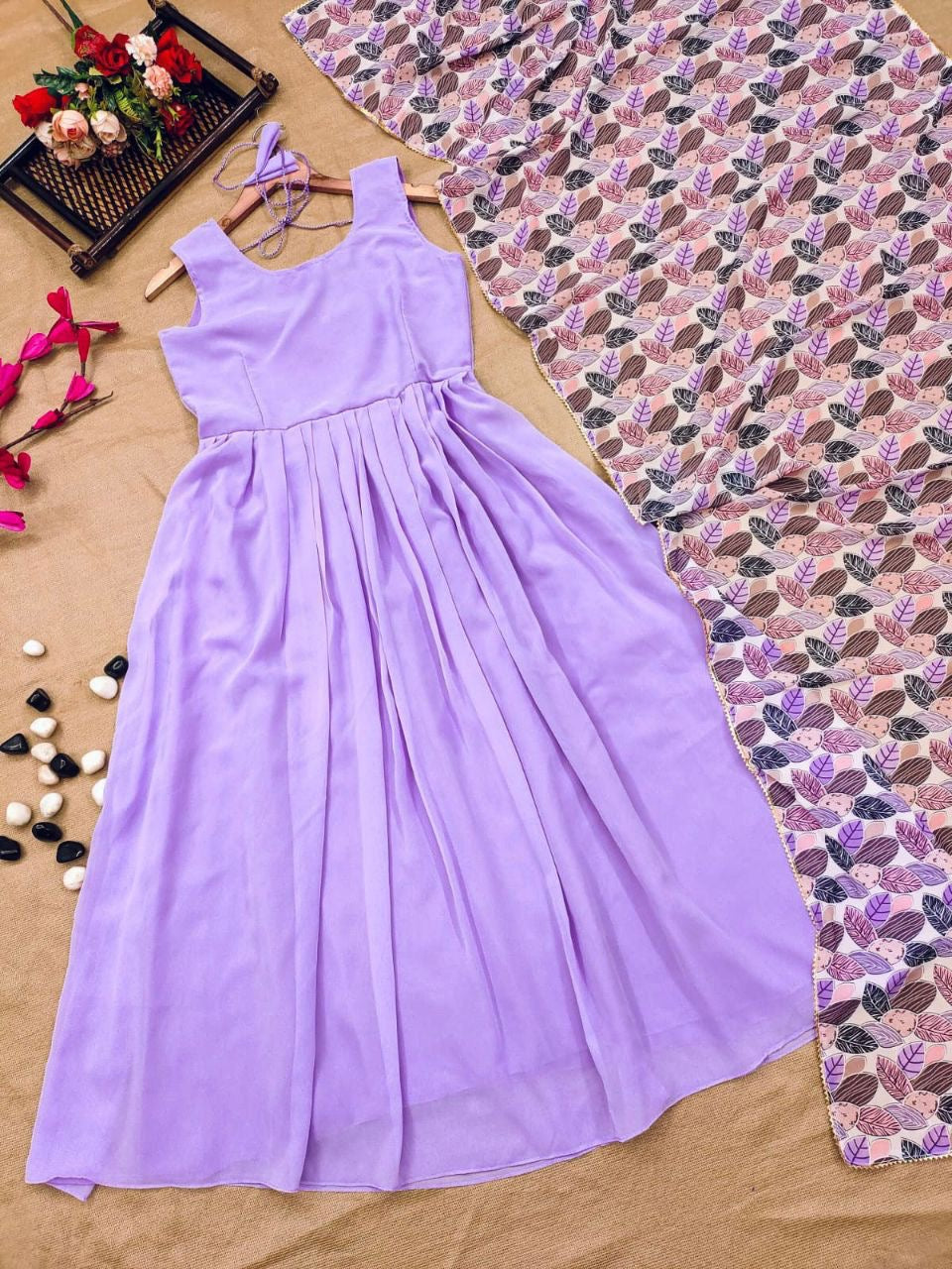 Fox Georgette Lilac Anarkali Dress with Kalamkari Dupatta – Fully Lined – Sizes M to XXL