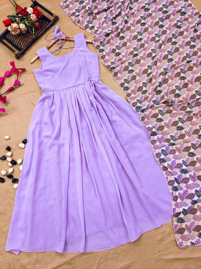 Fox Georgette Lilac Anarkali Dress with Kalamkari Dupatta – Fully Lined – Sizes M to XXL