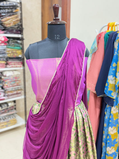 Semi Pattu Kanchi Pavada Unstitched Fabric for Women – 3.5m Length, Traditional Ethnic Wear