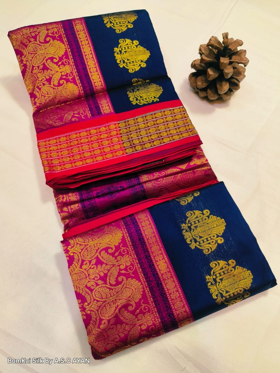 Bomkai Silk Saree with Achal Multi-Color Work and Golden Jari Butta Border – With Blouse Piece for Women